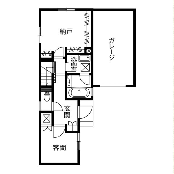 ローコスト住宅インナーガレージアキュラホーム間取り1階