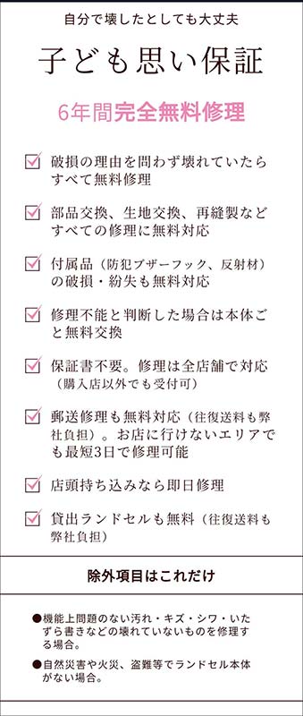 池田屋ランドセル保証内容