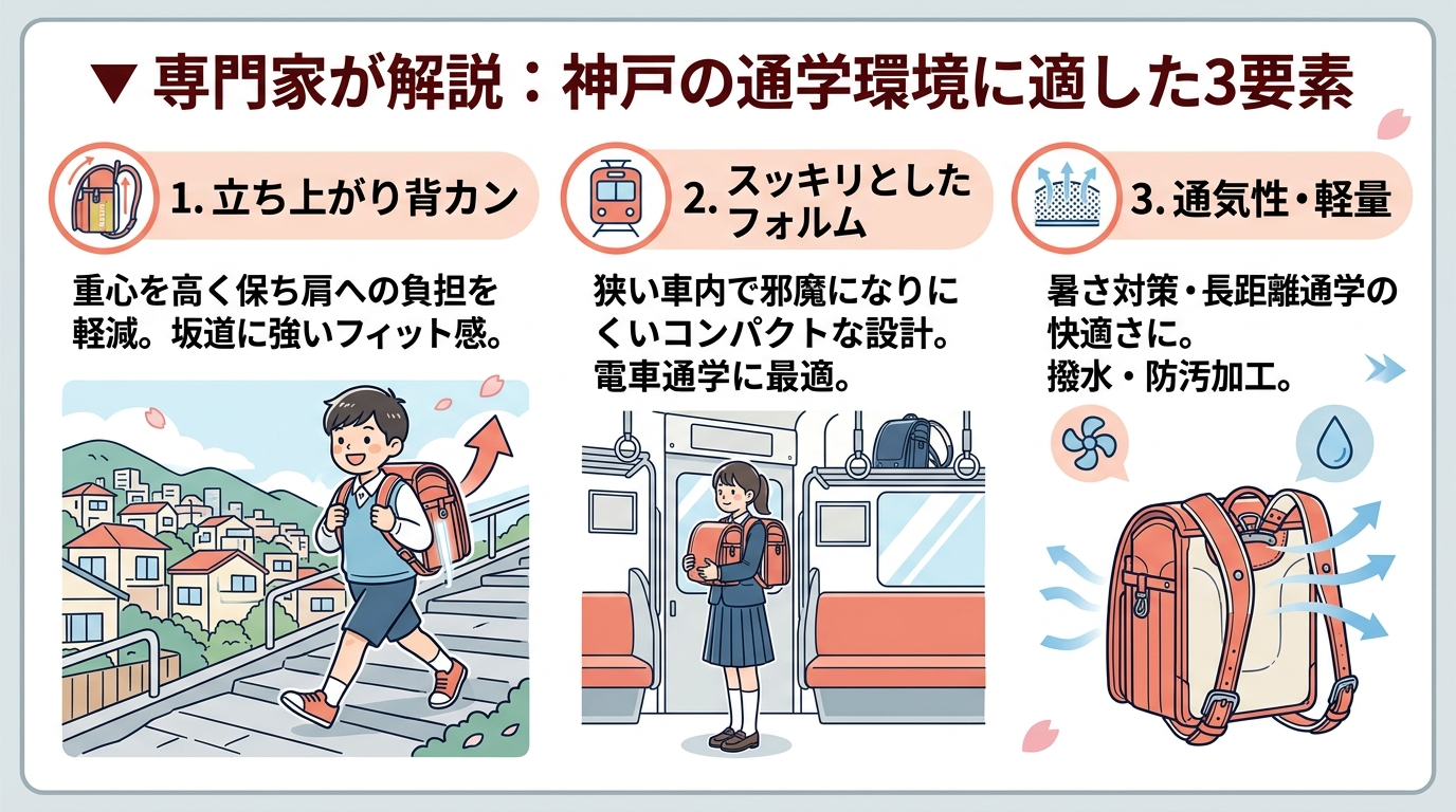 神戸の通学環境(坂道・電車通学)に適したランドセルのチェックポイント