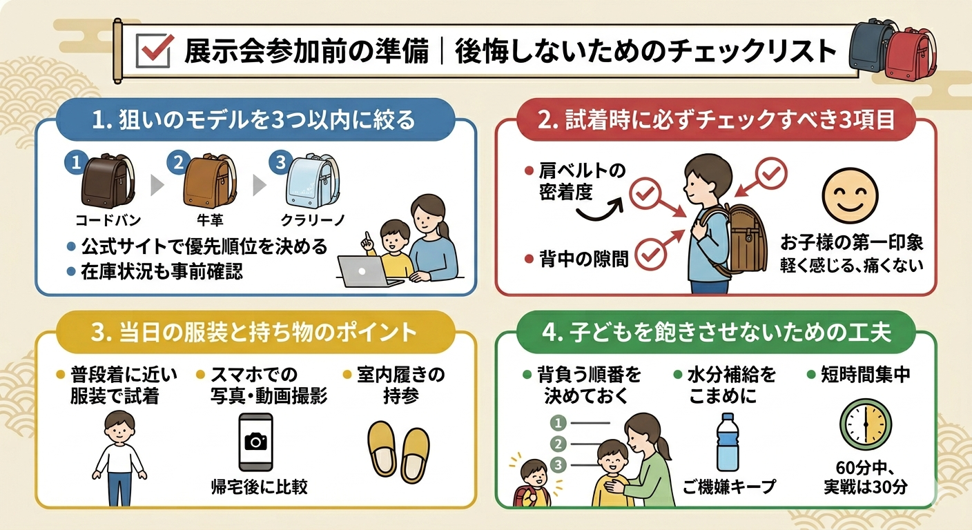 黒川鞄ランドセル展示会参加前の準備チェックリスト｜試着ポイントと持ち物まとめ