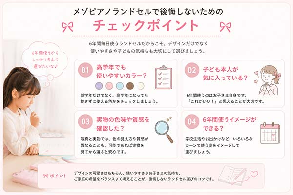 メゾピアノランドセルで後悔しないためのチェックポイント