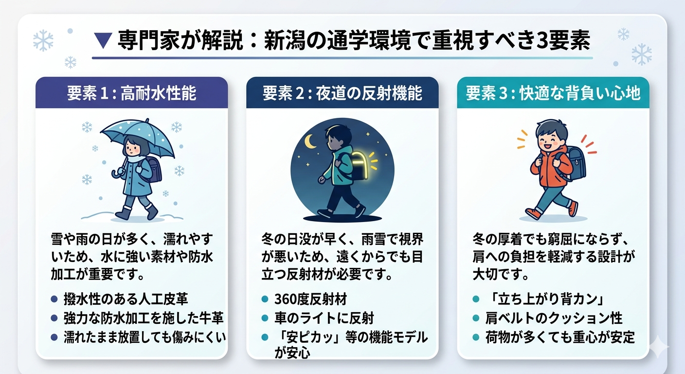 新潟の通学環境(雪道・暗い下校路)に適したランドセルのチェックポイント