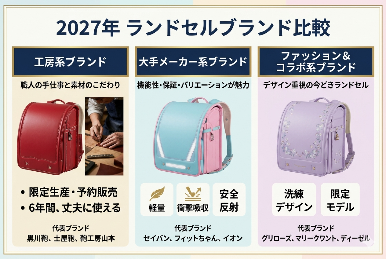 2027年ランドセルブランド比較（工房系・大手・ファッション系）
