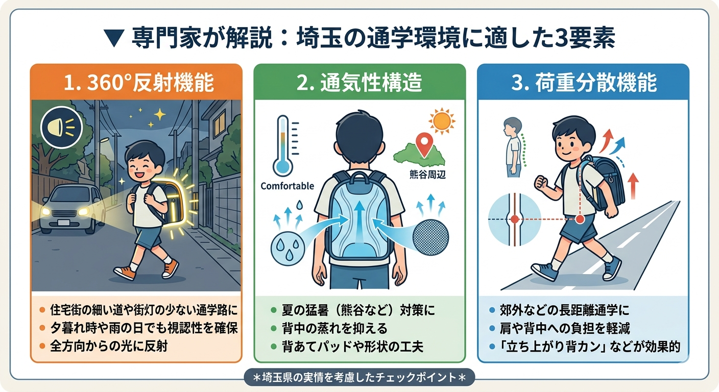 埼玉の通学環境（住宅街・長距離通学）に適したランドセルのチェックポイント