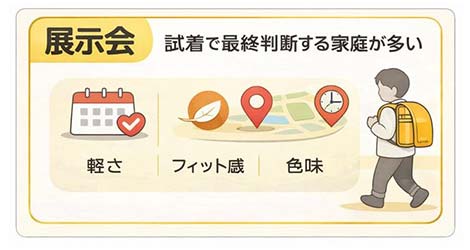 ランドセル展示会で背負い心地や色味を試着して最終判断するための情報