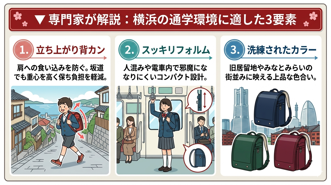 横浜の通学環境（坂道・電車通学）に適したランドセルのチェックポイント